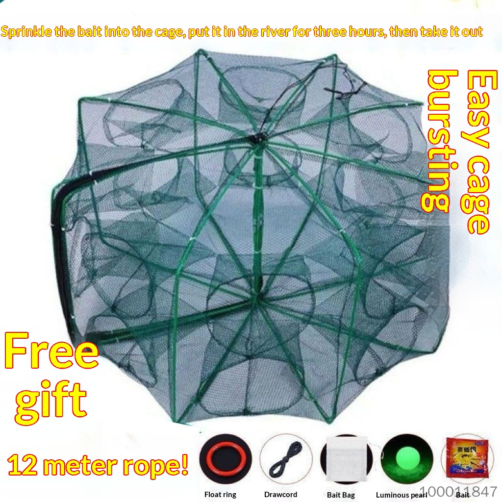 Fine Mesh Breathable Folding Fishing Cage, Automatic Folding Shrimp Eel Loach Trap, Good Air Permeability No Suffocation, Crayfish Crab Small Fish Ground Cage Net