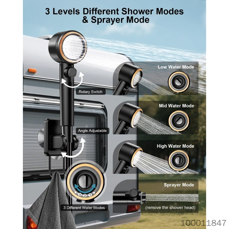 【8000mA】Portable Camping Shower, 8000mAh Rechargeable Outdoor Shower Pump Kit with Intelligent Display, 4 Spray Modes, IPX8 Waterproof for Travel, Hiking, Car Washing, Pet Bath