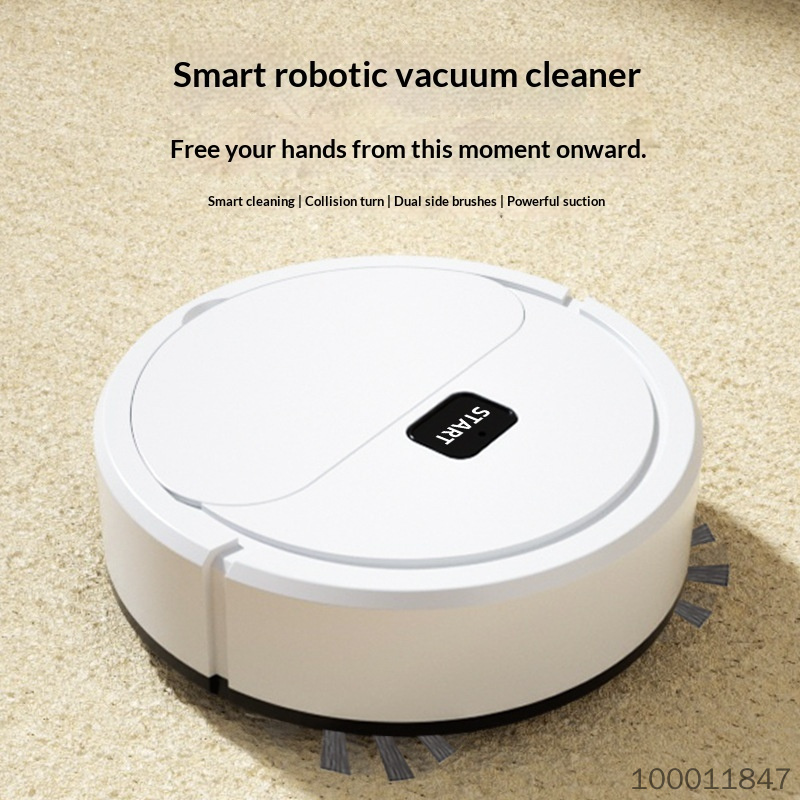 Automatic Smart Vacuum Cleaner Robot, Home Cleaning Appliance with Dual Side Brushes, Strong Suction, One-key Start, Auto Obstacle Avoidance for Lazy Home Cleaning