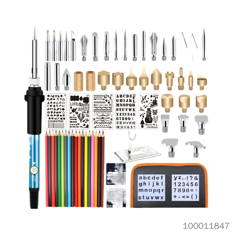 【 71 piece set 】 Temperature adjustable carving soldering iron set ceramic heating core internal thermoelectric soldering iron 60W adjustable temperature and painting tool DIY woodworking carving