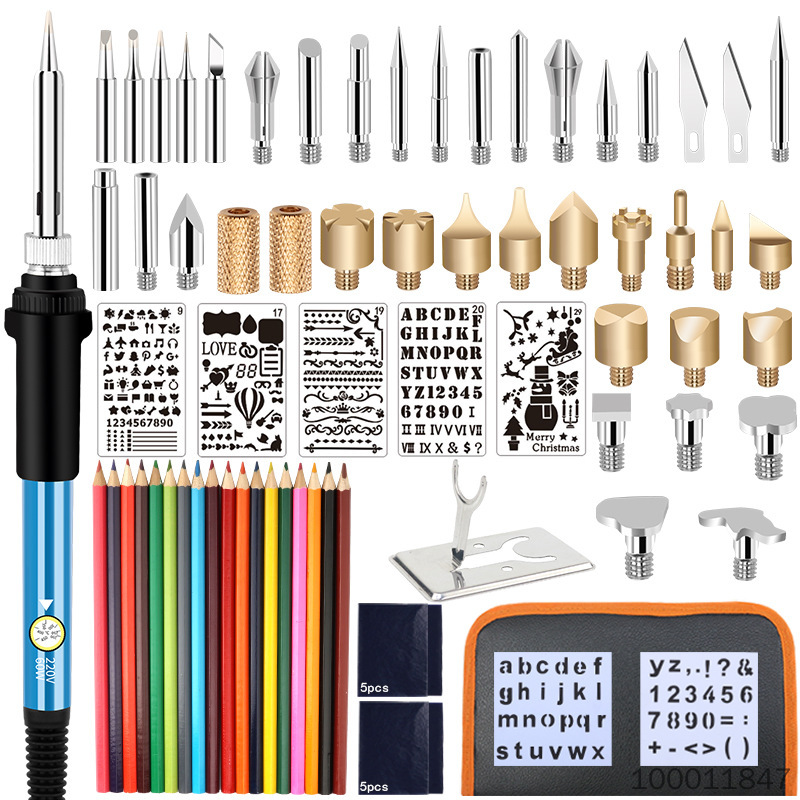 【 71 piece set 】 Temperature adjustable carving soldering iron set ceramic heating core internal thermoelectric soldering iron 60W adjustable temperature and painting tool DIY woodworking carving