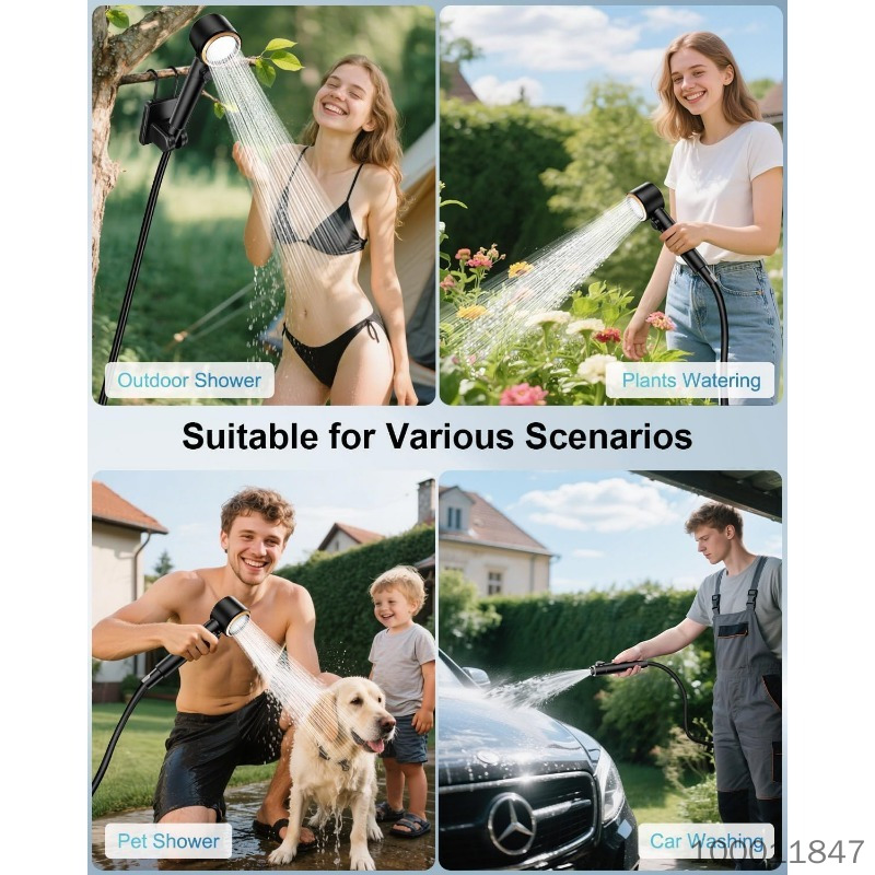 【8000mA】Portable Camping Shower, 8000mAh Rechargeable Outdoor Shower Pump Kit with Intelligent Display, 4 Spray Modes, IPX8 Waterproof for Travel, Hiking, Car Washing, Pet Bath