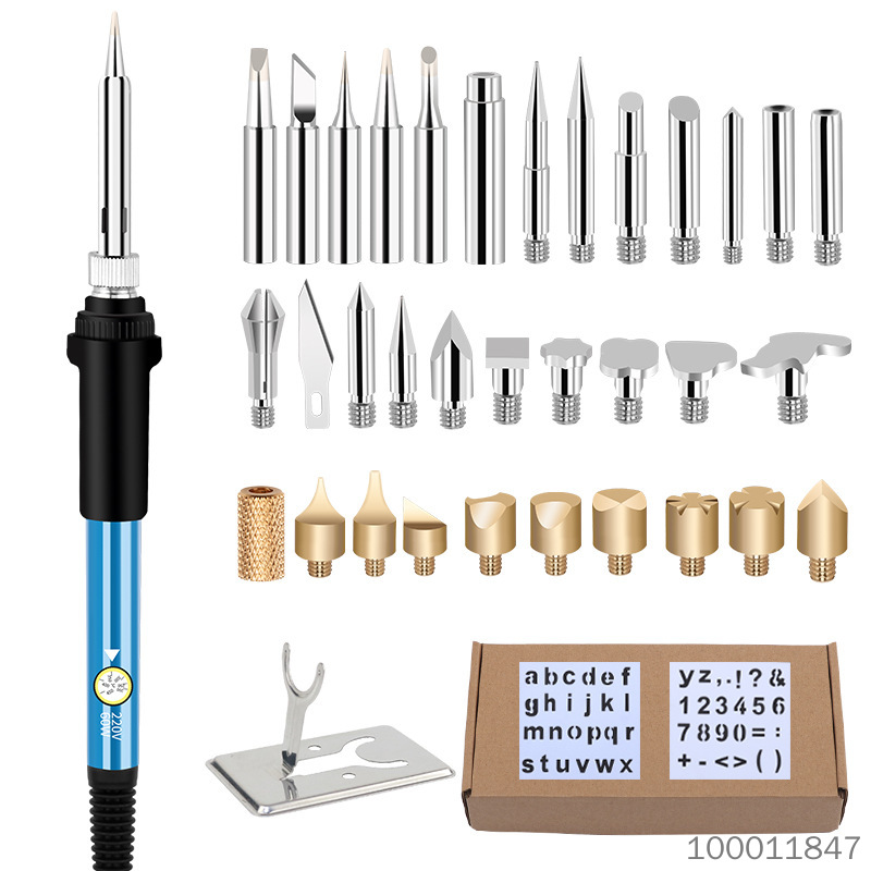 【 71 piece set 】 Temperature adjustable carving soldering iron set ceramic heating core internal thermoelectric soldering iron 60W adjustable temperature and painting tool DIY woodworking carving