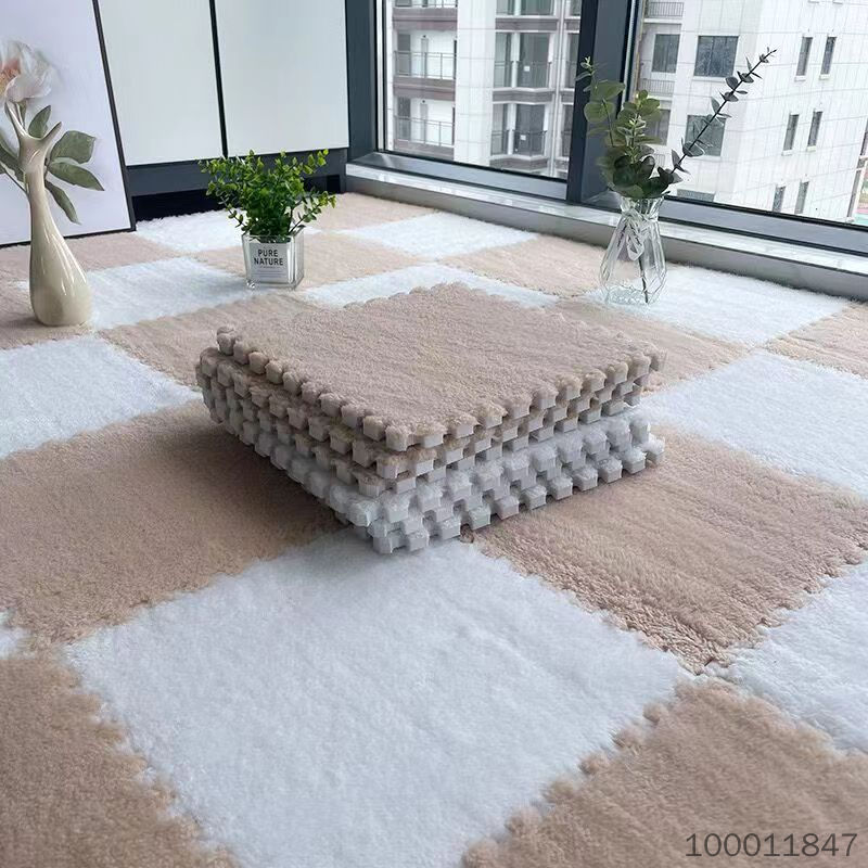 【10 pieces】Thick Plush Interlocking Foam Floor Mats, Soft Splicing Foam Carpet Tiles, Non-Slip Soundproof Washable Floor Rug for Bedroom Tatami Bay Window Kids Playroom