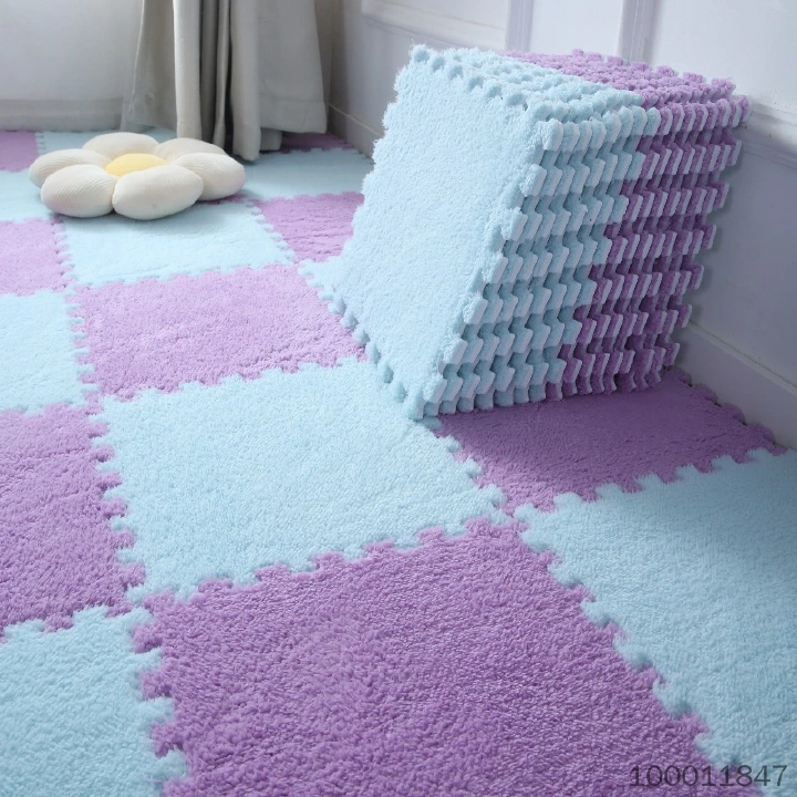 【10 pieces】Thick Plush Interlocking Foam Floor Mats, Soft Splicing Foam Carpet Tiles, Non-Slip Soundproof Washable Floor Rug for Bedroom Tatami Bay Window Kids Playroom