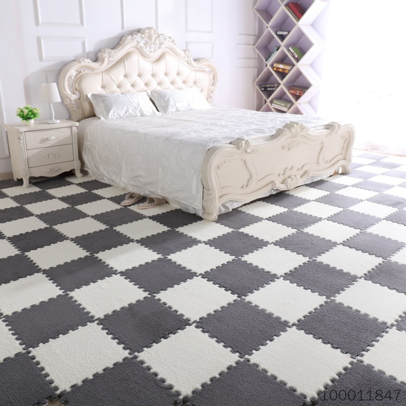 【10 pieces】Thick Plush Interlocking Foam Floor Mats, Soft Splicing Foam Carpet Tiles, Non-Slip Soundproof Washable Floor Rug for Bedroom Tatami Bay Window Kids Playroom