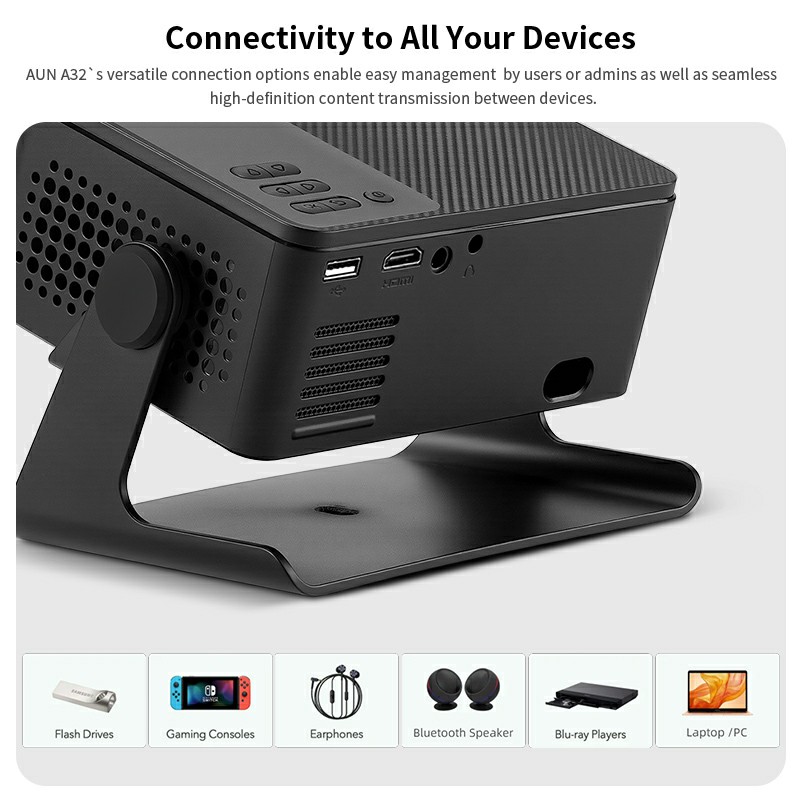Smart Projector with Stand Built-in Apps, Native 1080P HD 4K Supported, Mini Home Cinema for Bedroom, Portable Outdoor Projector with Auto Focus & Keystone for Android/iOS, Wifi 6& Bluetooth 5