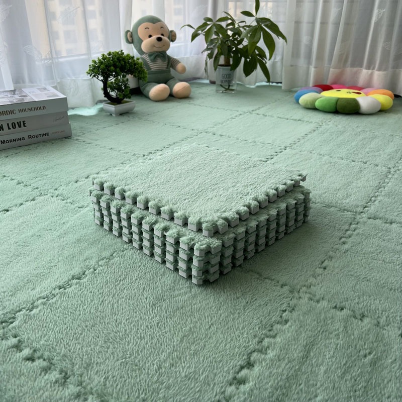 【10 pieces】Thick Interlocking Plush Foam Mat, Anti‑Fall Puzzle Rug for Home Bedroom & Kids Room