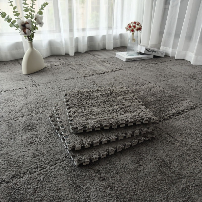 【10 pieces】Thick Interlocking Plush Foam Mat, Anti‑Fall Puzzle Rug for Home Bedroom & Kids Room