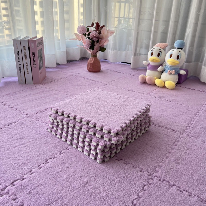 【10 pieces】Thick Interlocking Plush Foam Mat, Anti‑Fall Puzzle Rug for Home Bedroom & Kids Room