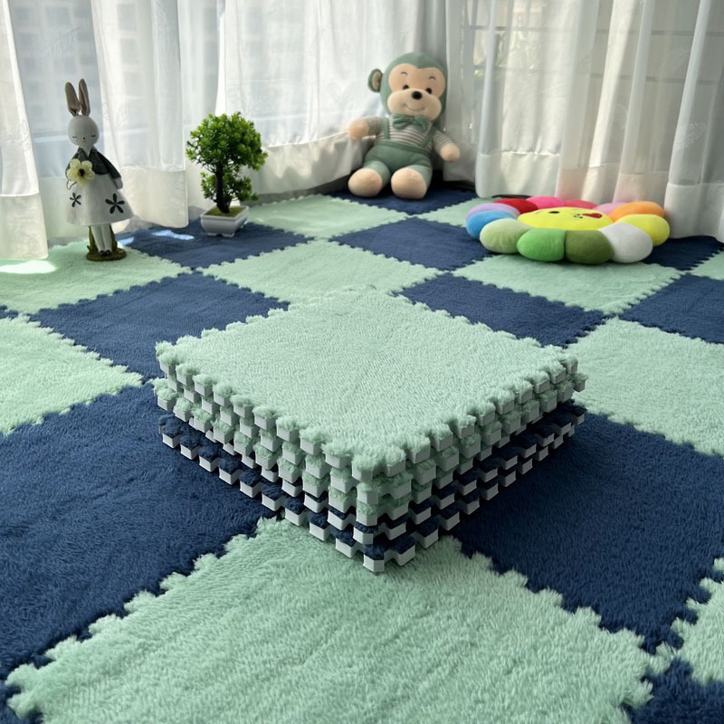 【10 pieces】Thick Interlocking Plush Foam Mat, Anti‑Fall Puzzle Rug for Home Bedroom & Kids Room