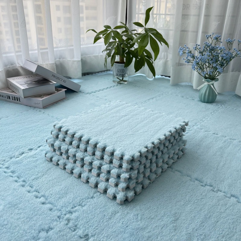 【10 pieces】Thick Interlocking Plush Foam Mat, Anti‑Fall Puzzle Rug for Home Bedroom & Kids Room