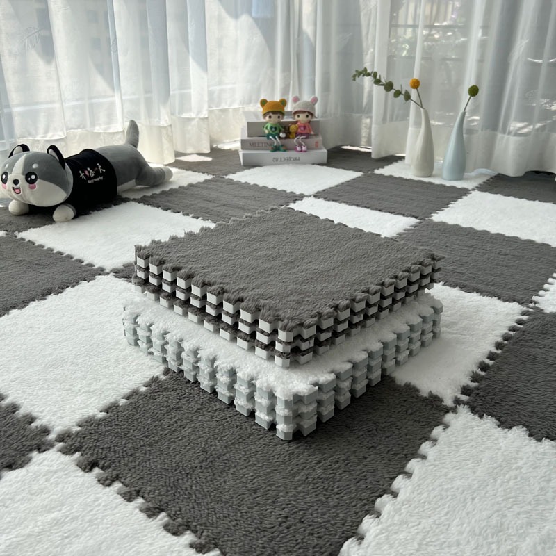 【10 pieces】Thick Interlocking Plush Foam Mat, Anti‑Fall Puzzle Rug for Home Bedroom & Kids Room