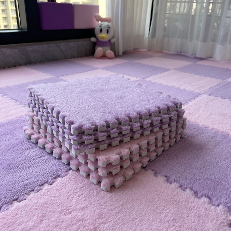 【10 pieces】Thick Interlocking Plush Foam Mat, Anti‑Fall Puzzle Rug for Home Bedroom & Kids Room