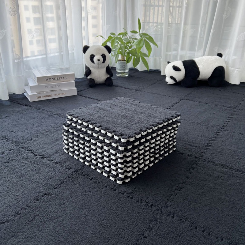 【10 pieces】Thick Interlocking Plush Foam Mat, Anti‑Fall Puzzle Rug for Home Bedroom & Kids Room