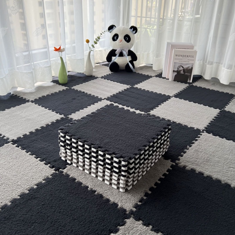 【10 pieces】Thick Interlocking Plush Foam Mat, Anti‑Fall Puzzle Rug for Home Bedroom & Kids Room