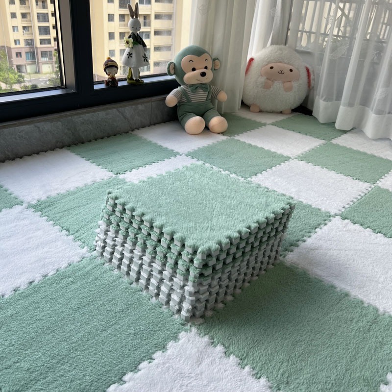【10 pieces】Thick Interlocking Plush Foam Mat, Anti‑Fall Puzzle Rug for Home Bedroom & Kids Room
