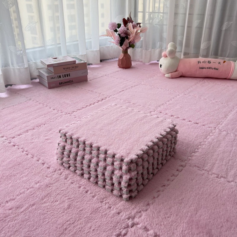 【10 pieces】Thick Interlocking Plush Foam Mat, Anti‑Fall Puzzle Rug for Home Bedroom & Kids Room