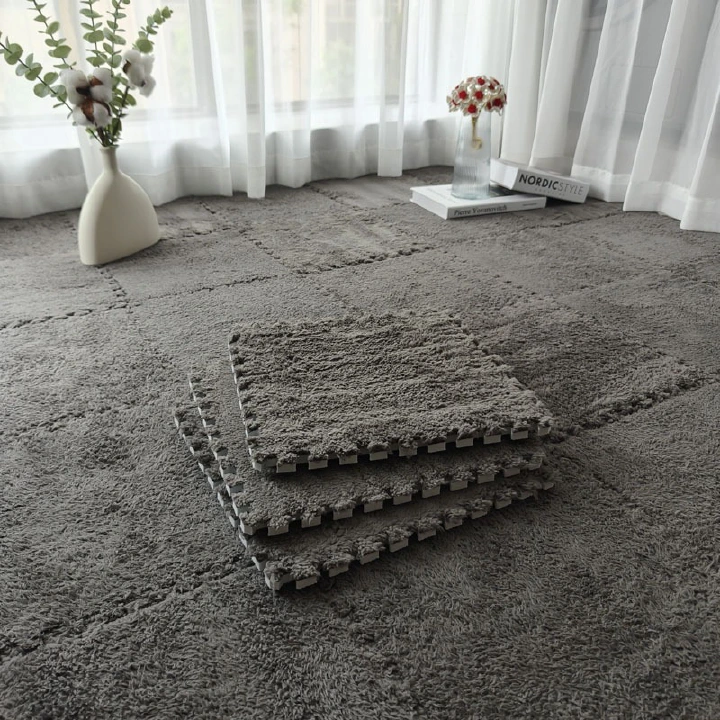 【10 pieces】Thick Interlocking Plush Foam Mat, Anti‑Fall Puzzle Rug for Home Bedroom & Kids Room