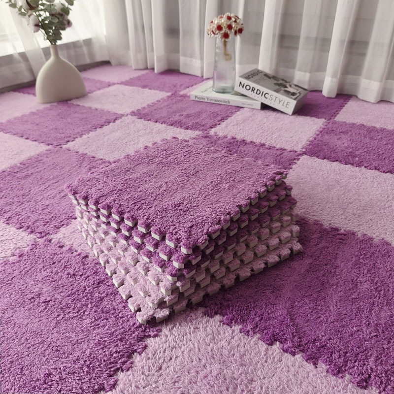 【10 pieces】Thick Interlocking Plush Foam Mat, Anti‑Fall Puzzle Rug for Home Bedroom & Kids Room