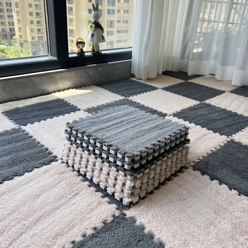 【10 pieces】Thick Interlocking Plush Foam Mat, Anti‑Fall Puzzle Rug for Home Bedroom & Kids Room