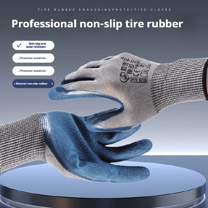 【12 pairs】Tyre Rubber Work Gloves, Anti-slip Wear-resistant Rubber Coated Safety Gloves for Construction, Auto Repair & Handling