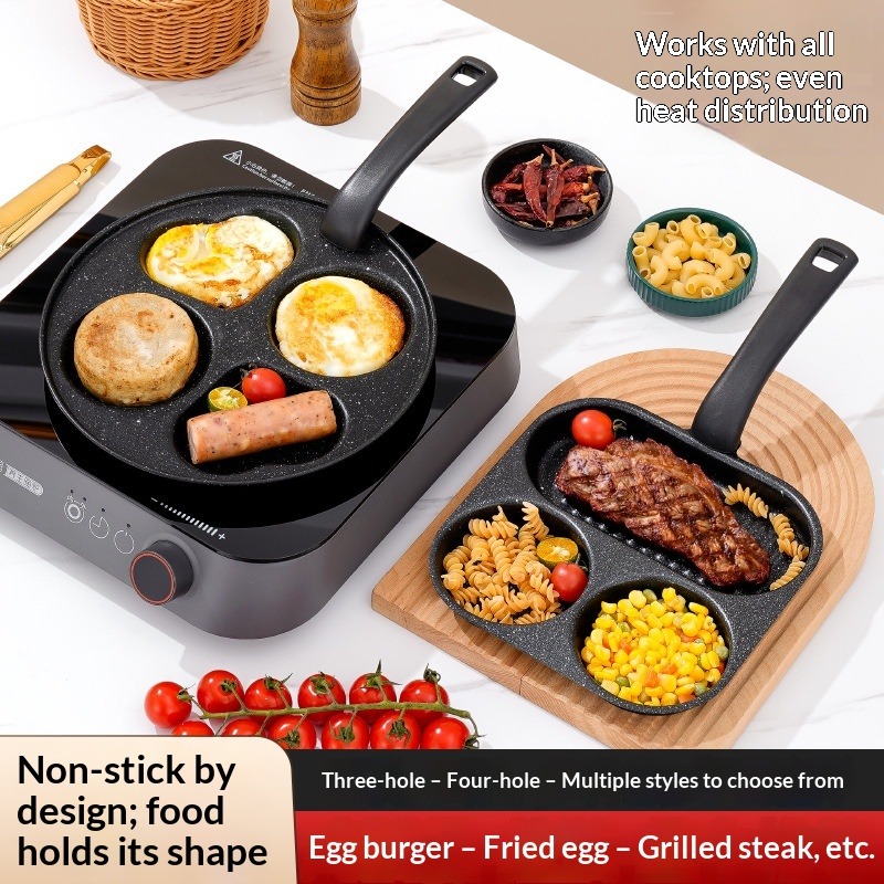 4-Hole Non-Stick Egg Frying Pan, Maifan Stone Pancake Pan, Multi-Function Breakfast Egg Burger Maker for Home Cooking