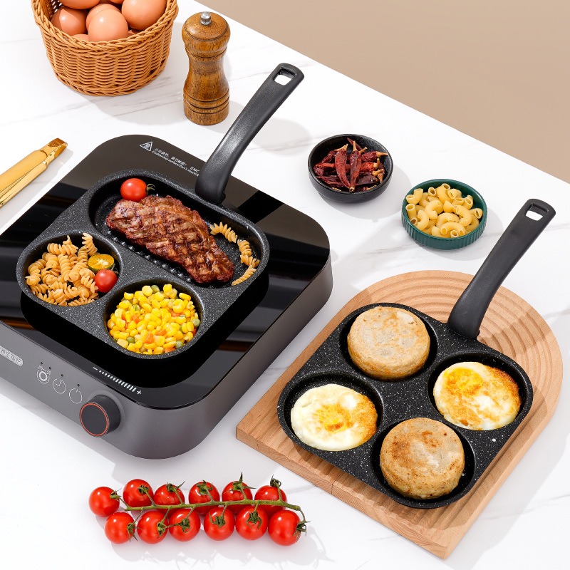 4-Hole Non-Stick Egg Frying Pan, Maifan Stone Pancake Pan, Multi-Function Breakfast Egg Burger Maker for Home Cooking