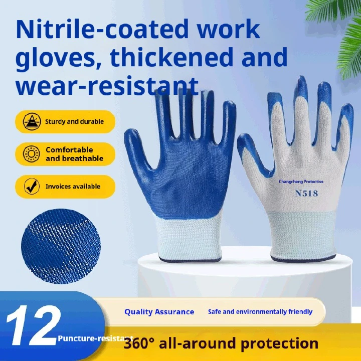 12 Pairs Pack   Nitrile Dipped Work Gloves, Wear-Resistant Anti-Slip Safety Gloves for Construction & Maintenance