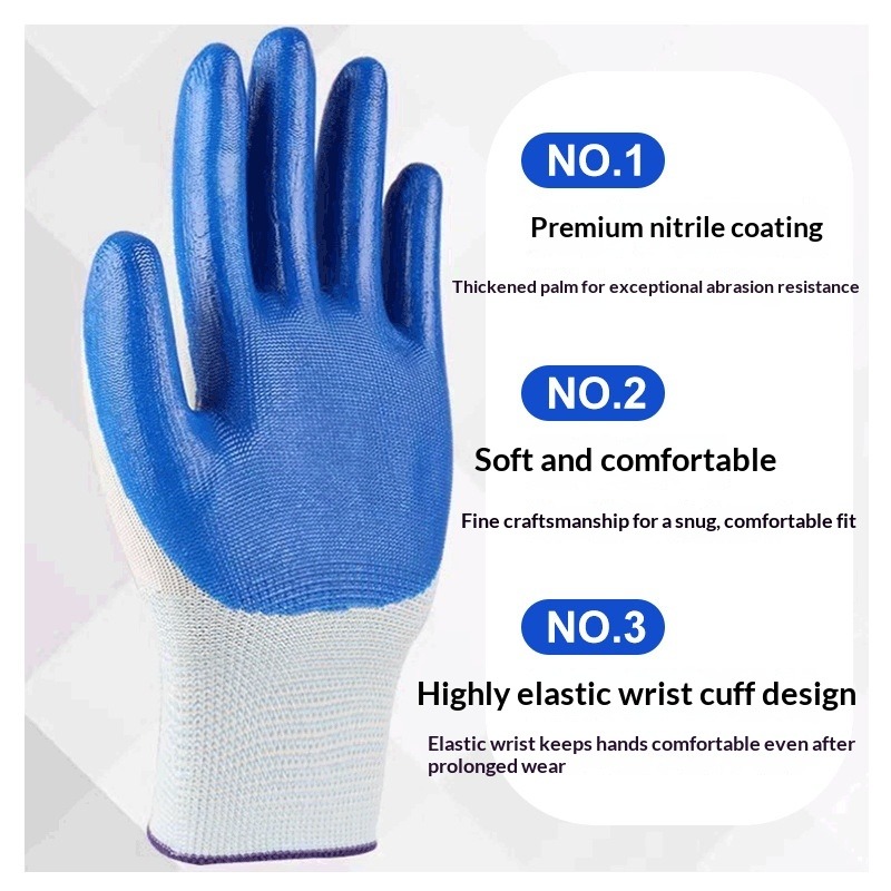 12 Pairs Pack   Nitrile Dipped Work Gloves, Wear-Resistant Anti-Slip Safety Gloves for Construction & Maintenance