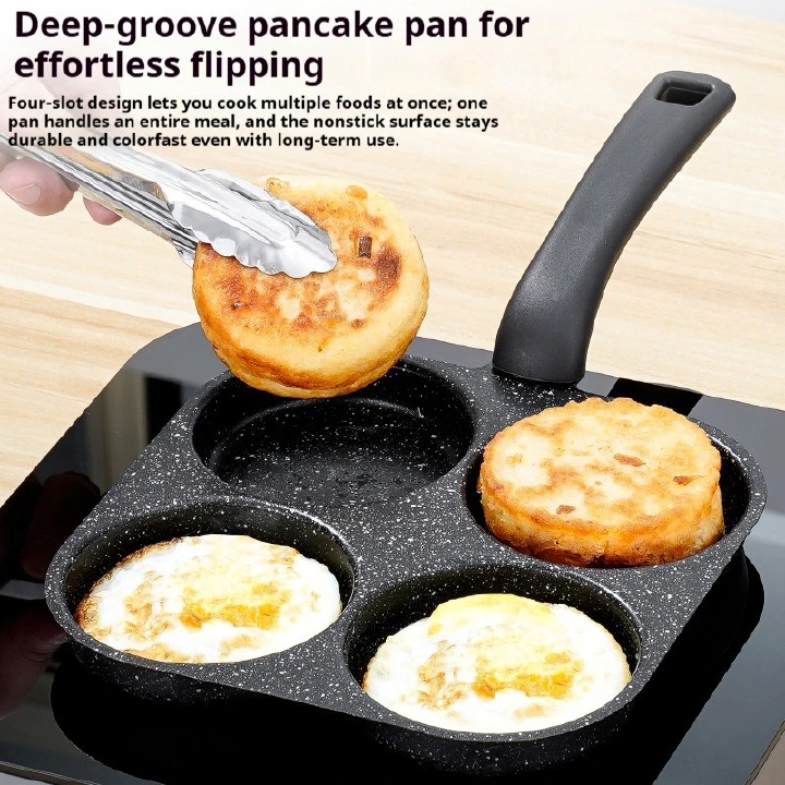 4-Hole Non-Stick Egg Frying Pan, Maifan Stone Pancake Pan, Multi-Function Breakfast Egg Burger Maker for Home Cooking