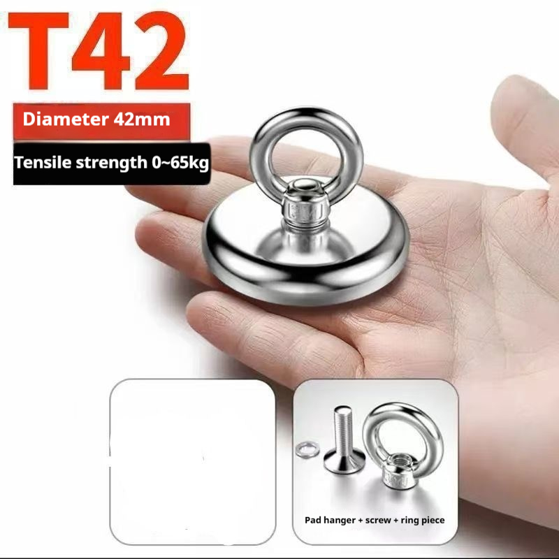 Industrial grade neodymium iron boron strong salvage magnet belt with 304 stainless steel lifting ring, strong magnetic suction cup with a maximum suction of 600kg, underwater river treasure hunting a