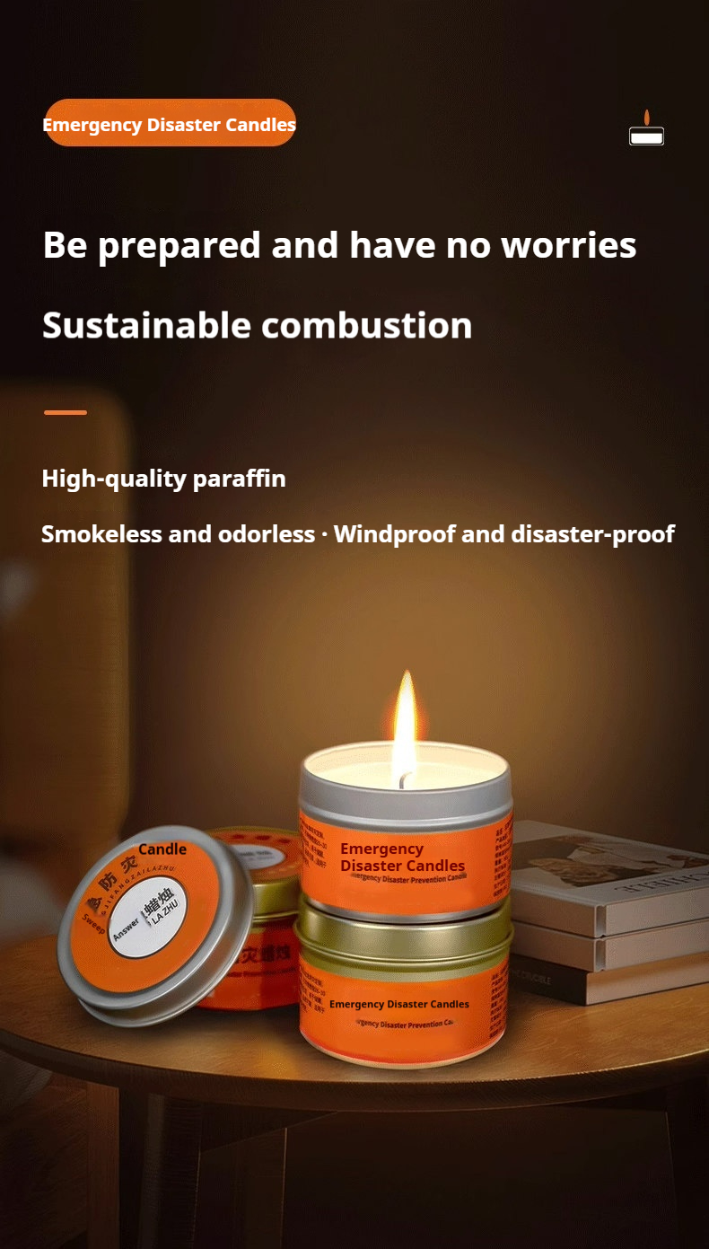 Power outage, household emergency disaster prevention, sealed iron cans, candles, smoke-free, odorless, windproof, waterproof, single stick, sustainable and stable combustion for 26-30 hours