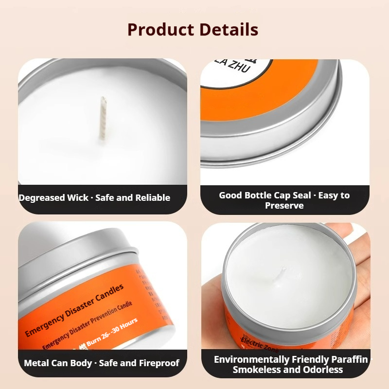 Power outage, household emergency disaster prevention, sealed iron cans, candles, smoke-free, odorless, windproof, waterproof, single stick, sustainable and stable combustion for 26-30 hours