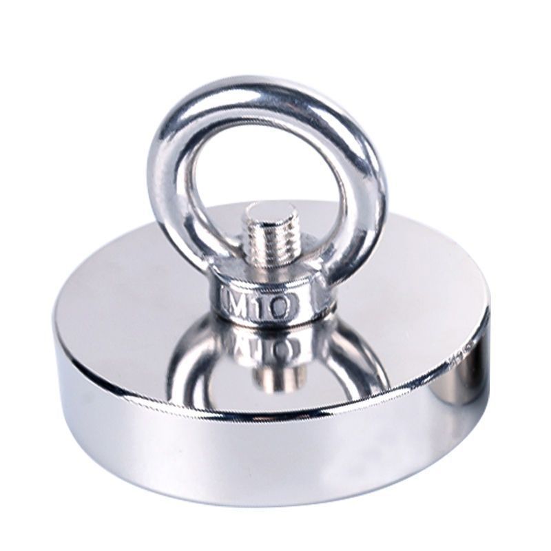 Industrial grade neodymium iron boron strong salvage magnet belt with 304 stainless steel lifting ring, strong magnetic suction cup with a maximum suction of 600kg, underwater river treasure hunting a