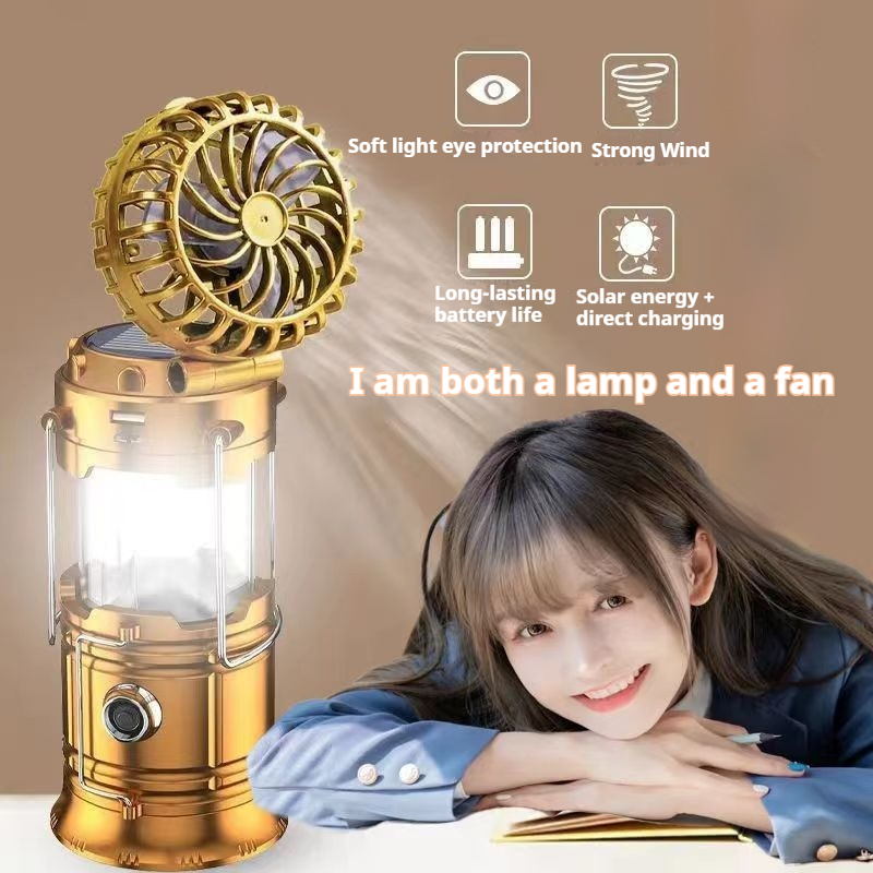 Multi functional five in one solar camping fan, emergency horse light, outdoor power outage, home use to set up stalls, tent lighting, portable camping, charging, hanging light