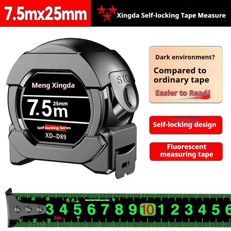 Black technology thickened anti drop and wear-resistant tape measure 5 meters 7.5 meters 10 meters box measure meter measure high-precision fluorescent steel tape measure