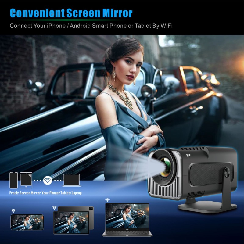 HY320Mini 4K Hard Decoding WiFi6 Dual Band Bluetooth 5.0 Intelligent Projector 180 ° Rotation Automatic Keystone Correction Low Noise Home Portable HD Projector