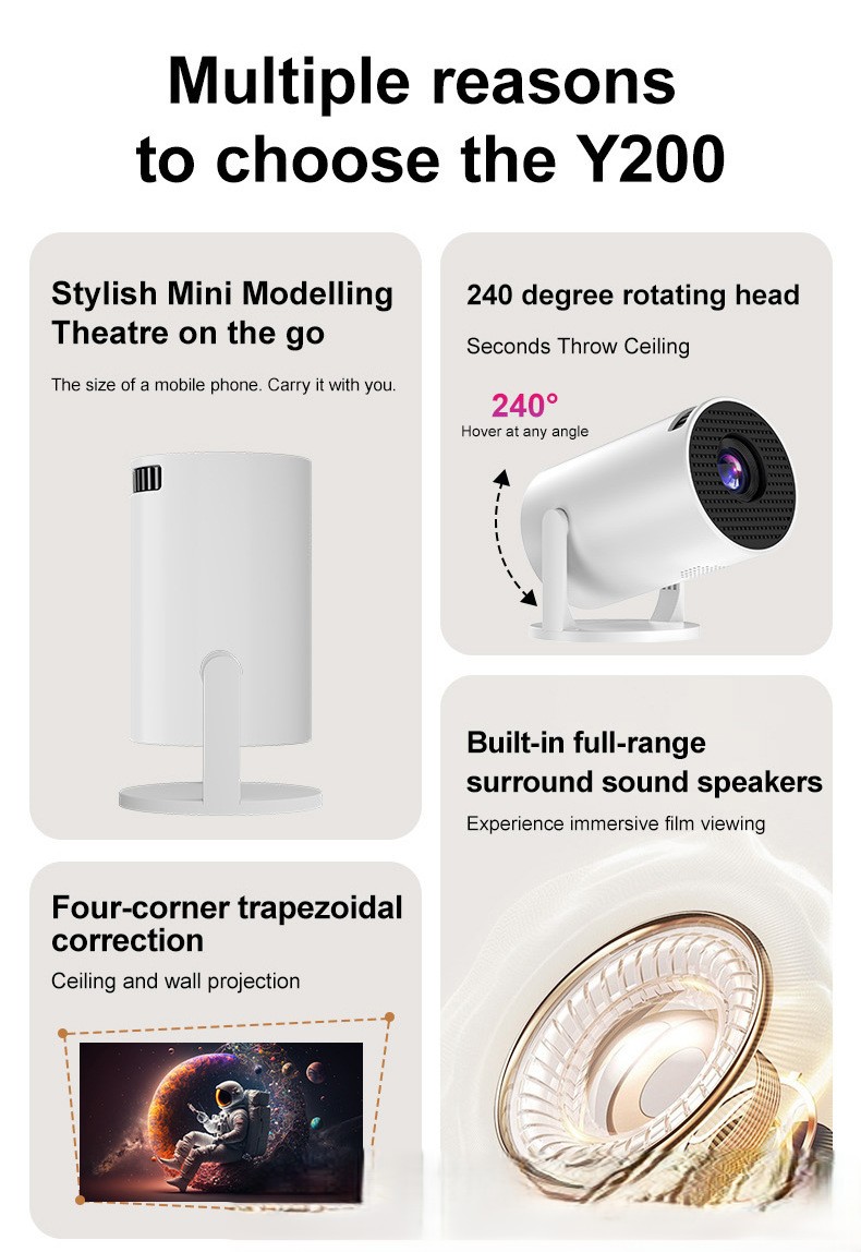 2026 Portable Projector HY300 Wired Wireless Mobile Screen Projection Home 4K HD Projector