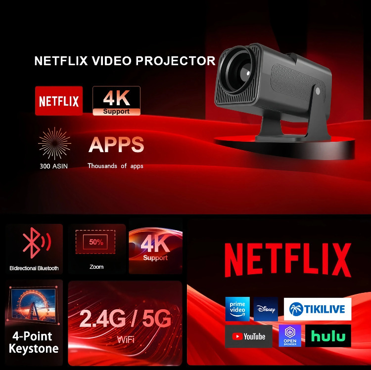 HY320Mini 4K Hard Decoding WiFi6 Dual Band Bluetooth 5.0 Intelligent Projector 180 ° Rotation Automatic Keystone Correction Low Noise Home Portable HD Projector