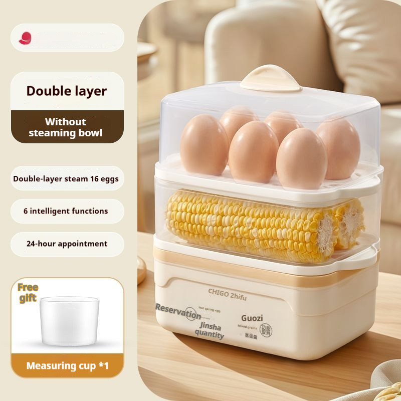 Multi functional intelligent reservation egg cooker, double-layer large capacity household steamer, breakfast bun, corn, and complementary food machine, multi-purpose magical tool