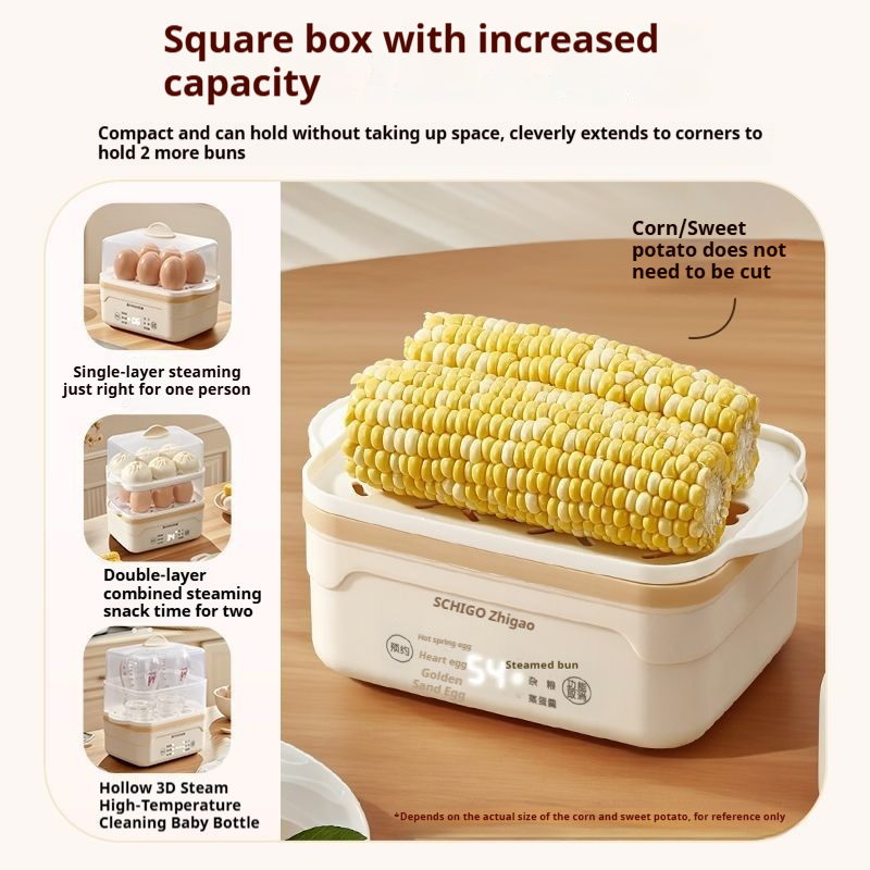 Multi functional intelligent reservation egg cooker, double-layer large capacity household steamer, breakfast bun, corn, and complementary food machine, multi-purpose magical tool