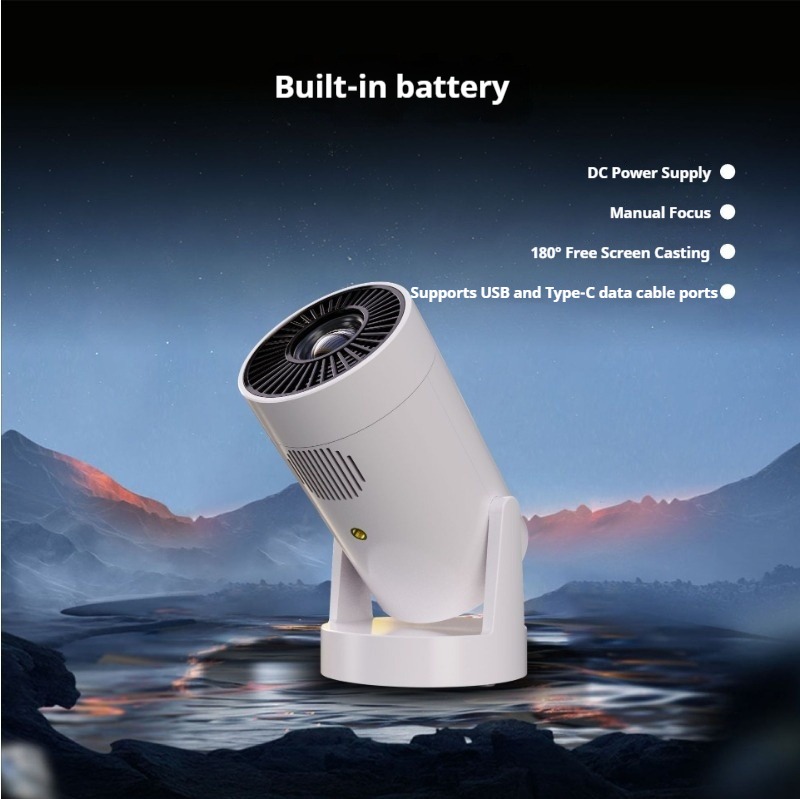 Y2SPRO built-in battery 180 ° free rotation mini projector for outdoor camping, portable home use, wired same screen high-definition projector