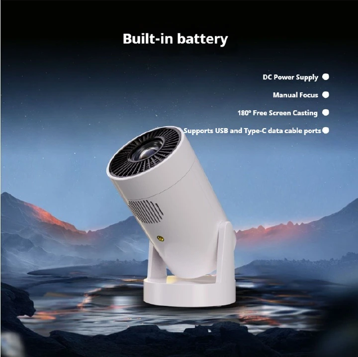 Y2SPRO built-in battery 180 ° free rotation mini projector for outdoor camping, portable home use, wired same screen high-definition projector