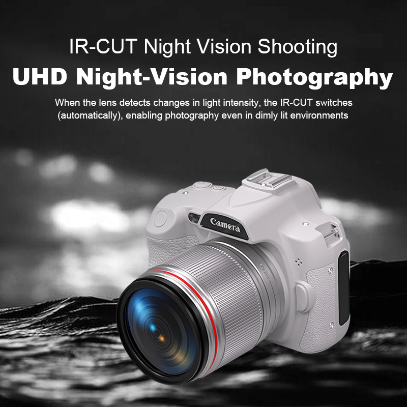 4K high-definition 64 megapixel WiFi digital camera with front and rear dual cameras, IR-CUT night vision interchangeable lens, anti shake vlog mirrorless camera
