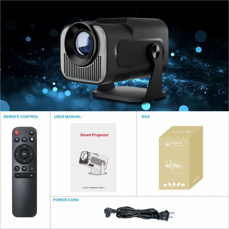 HY320Mini Smart Portable Projector 720P Android 4K Wi Fi 6 Automatic Keystone Correction 180 ° Rotating Home HD Projector