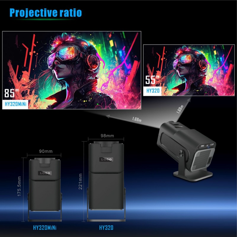 HY320Mini 4K Hard Decoding WiFi6 Dual Band Bluetooth 5.0 Intelligent Projector 180 ° Rotation Automatic Keystone Correction Low Noise Home Portable HD Projector