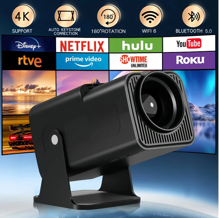 HY320Mini 4K Hard Decoding WiFi6 Dual Band Bluetooth 5.0 Intelligent Projector 180 ° Rotation Automatic Keystone Correction Low Noise Home Portable HD Projector