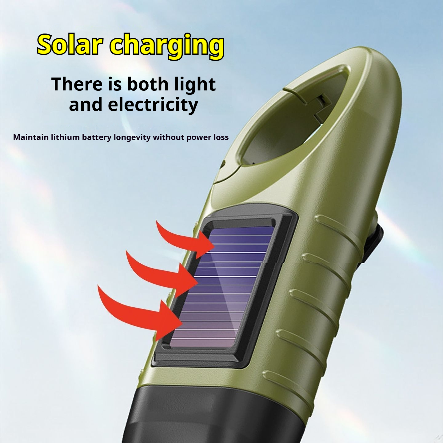 Solar powered hand cranked emergency flashlight outdoor six in one Type-C fast charging power bank climbing buckle portable three head strong light illumination flashlight
