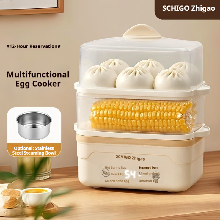 Multi functional intelligent reservation egg cooker, double-layer large capacity household steamer, breakfast bun, corn, and complementary food machine, multi-purpose magical tool